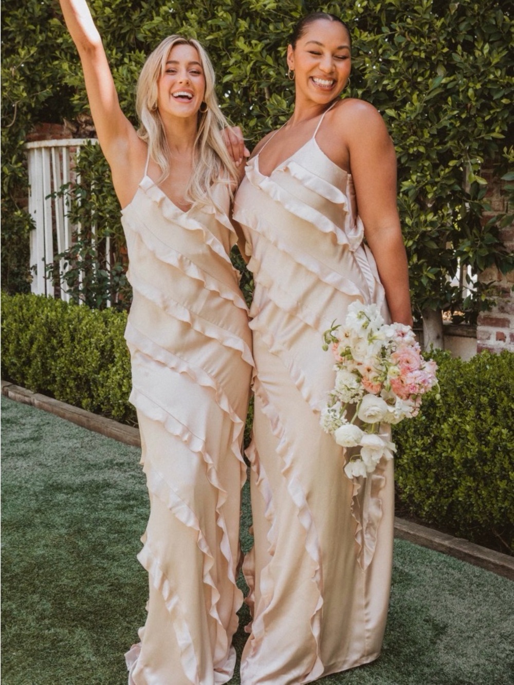 Romance Ruffle Dress in Champagne Luxe Satin
